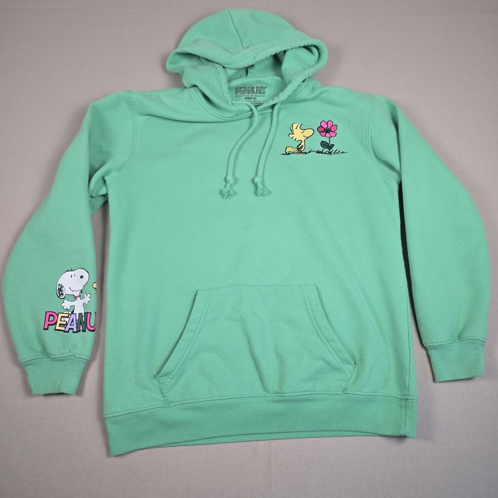 Peanuts Freeze Snoopy Woodstock Hoodie Green Let Love Grow Sweatshirt XS 0-2